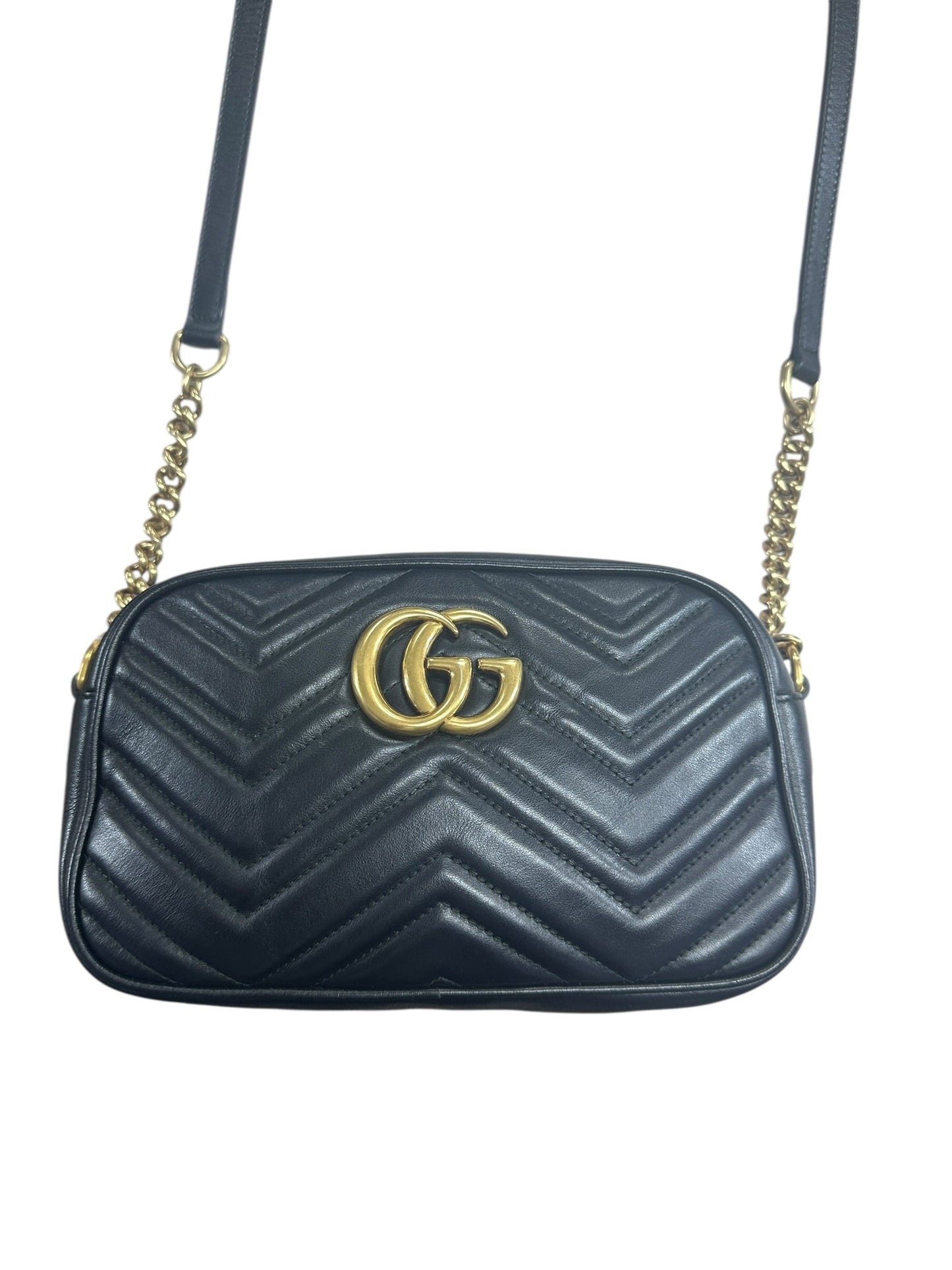 GUCCI Matelassé Leather GG Marmont Crossbody Bag Black Gold Hardware | Authentic Pre-Owned Luxury