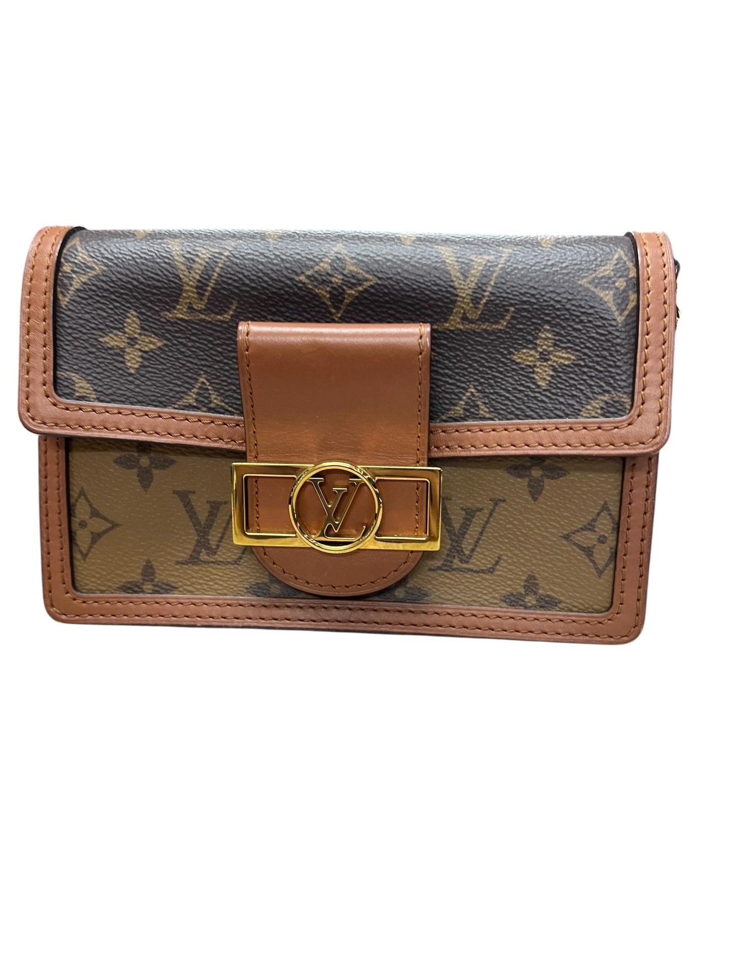 LOUIS VUITTON Monogram Reverse Dauphine Wallet on Chain Brown Gold Hardware | Authentic Pre-Owned Luxury