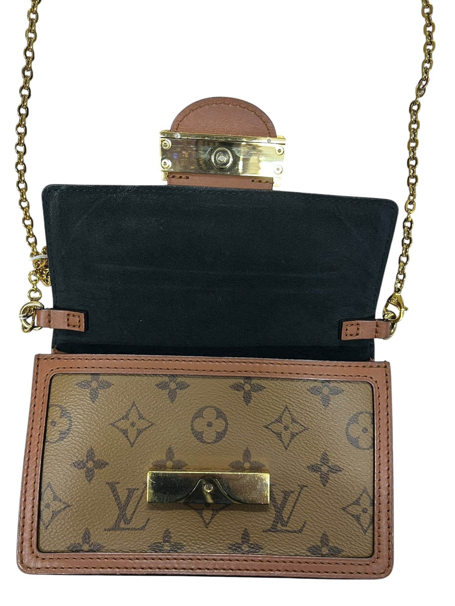 LOUIS VUITTON Monogram Reverse Dauphine Wallet on Chain Brown Gold Hardware | Authentic Pre-Owned Luxury