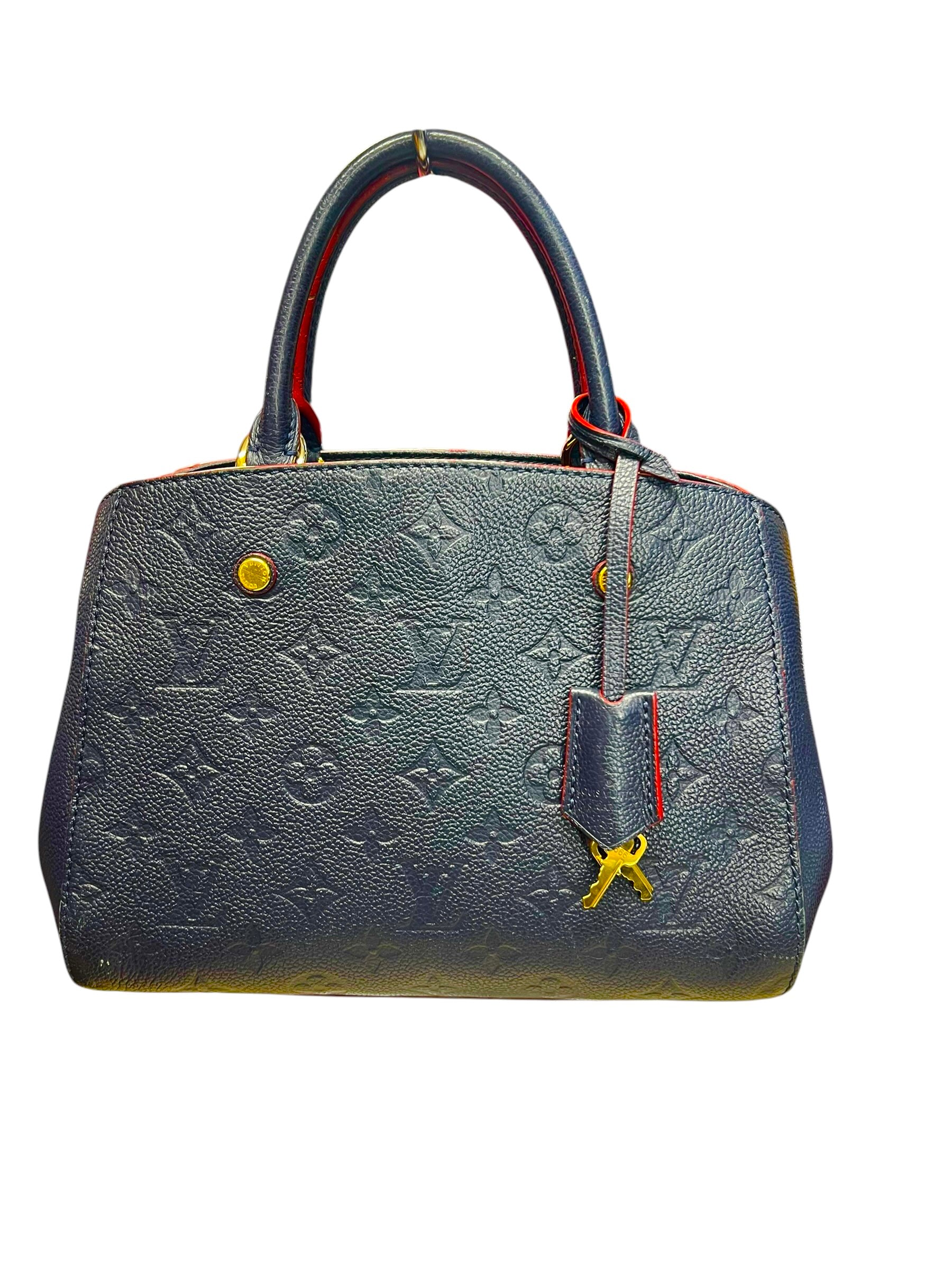 LOUIS VUITTON Monogram Empreinte Montaigne BB Handbag Navy Gold Hardware | Authentic Pre-Owned Luxury