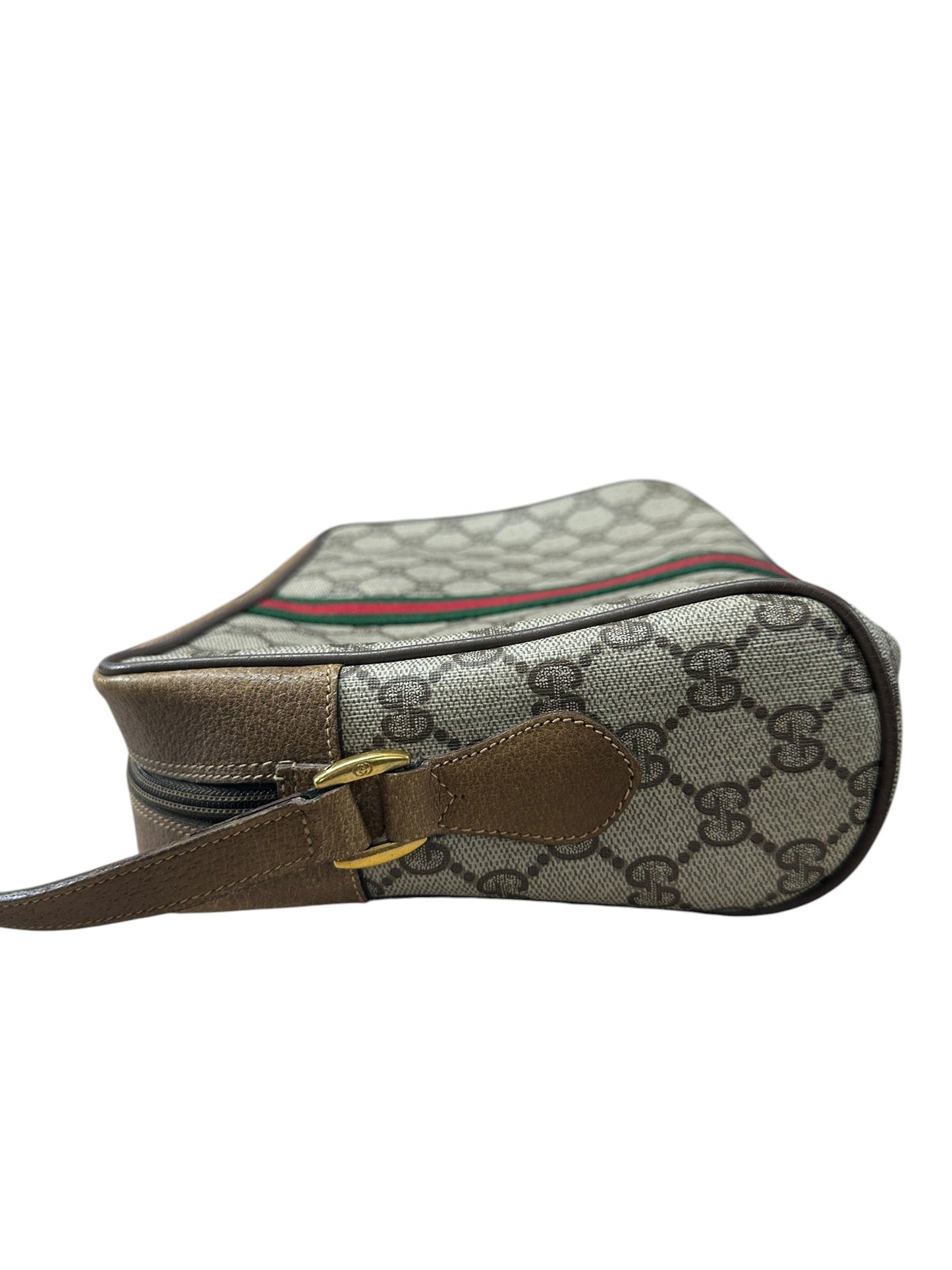 GUCCI GG Supreme Web Stripe Crossbody Bag Beige/Brown Gold Hardware | Authentic Pre-Owned Luxury