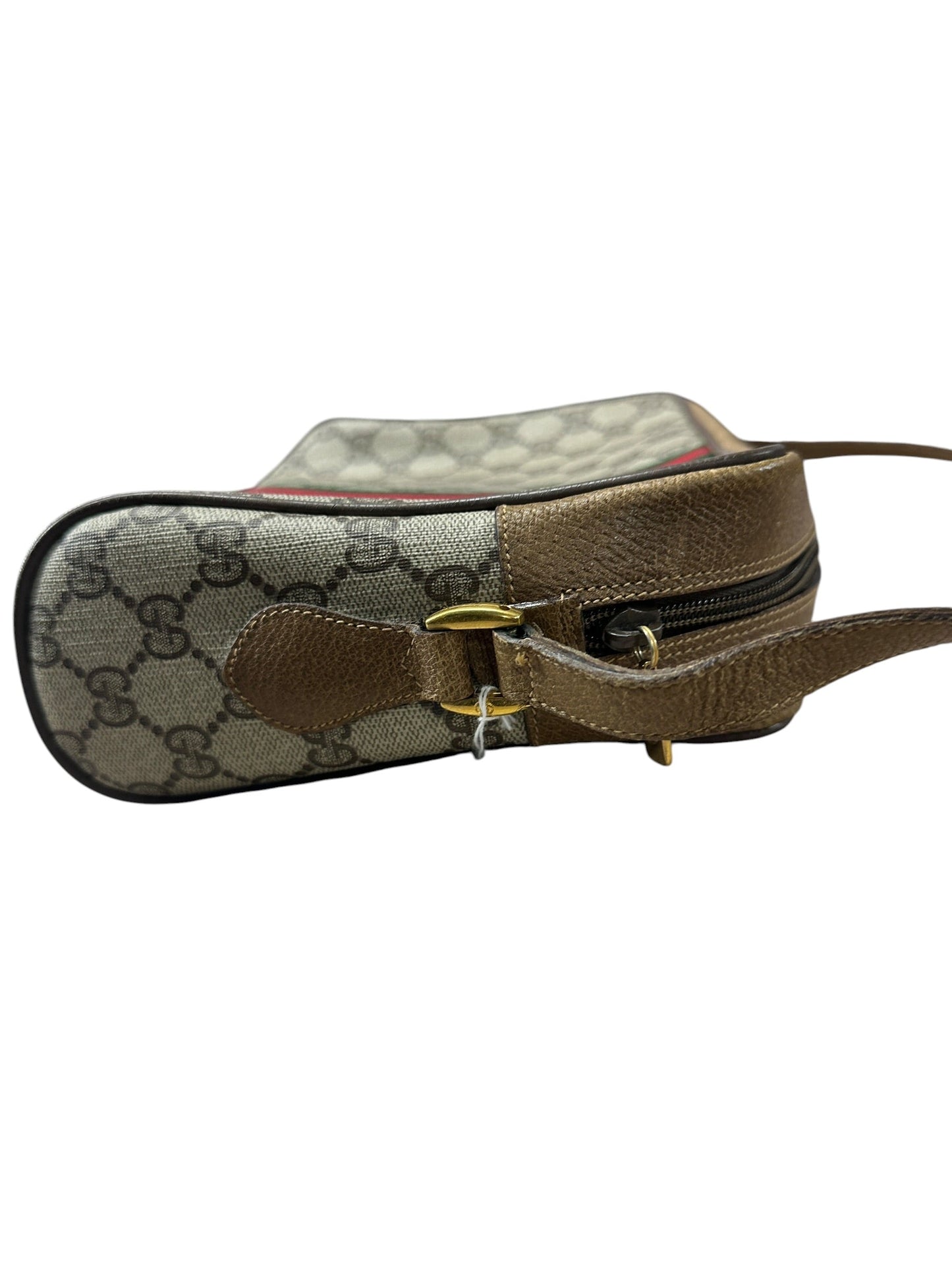 GUCCI GG Supreme Web Stripe Crossbody Bag Beige/Brown Gold Hardware | Authentic Pre-Owned Luxury