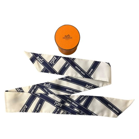 HERMES Twilly Scarf Navy White | Authentic Pre-Owned Luxury