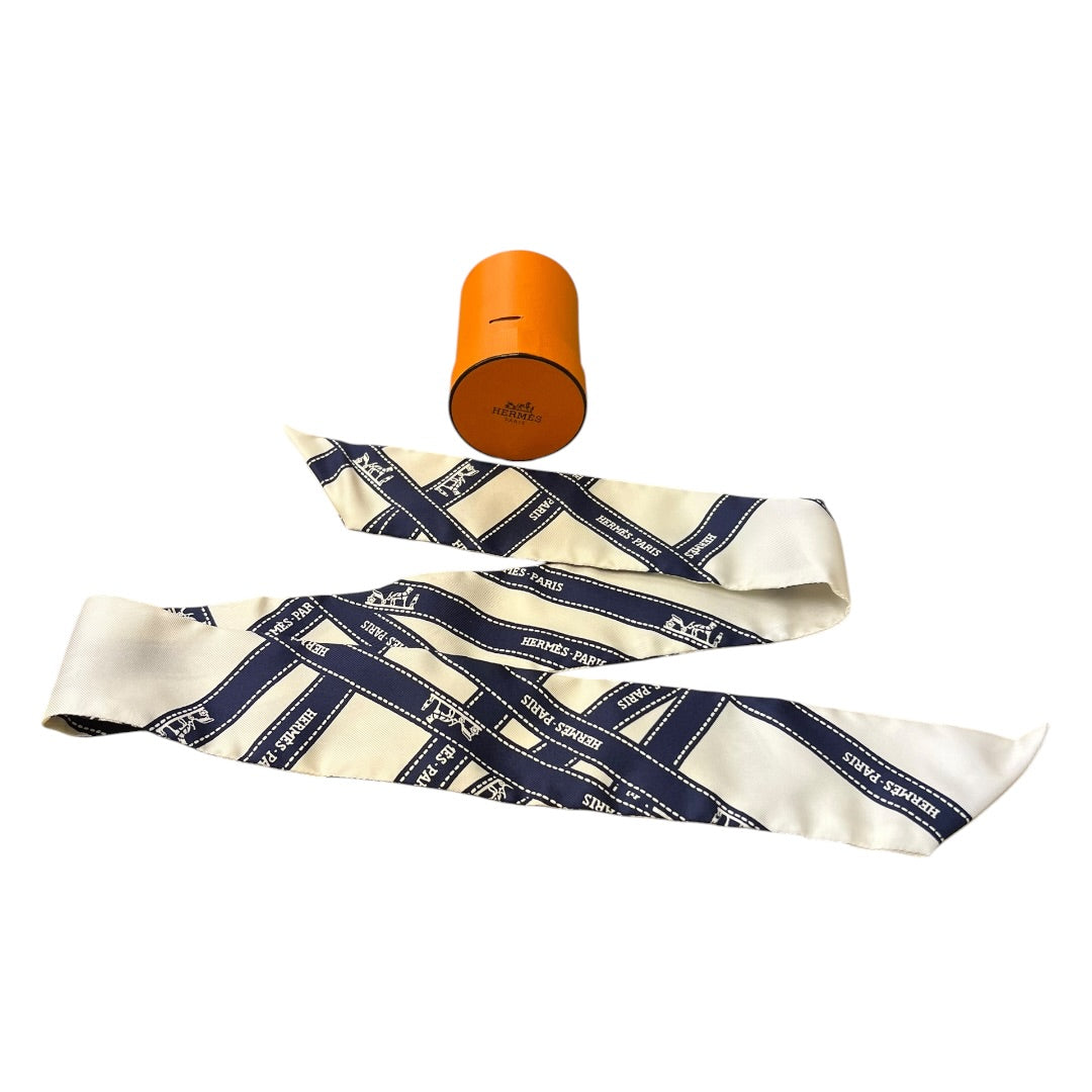 HERMES Twilly Scarf Navy White | Authentic Pre-Owned Luxury