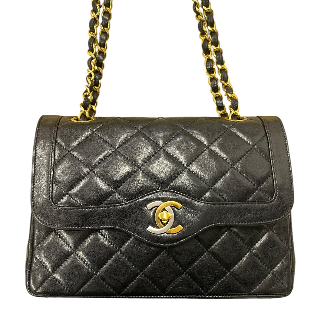 CHANEL Quilted Lambskin Paris Limited Double Flap Shoulder Bag Black Gold Hardware | Authentic Pre-Owned Luxury