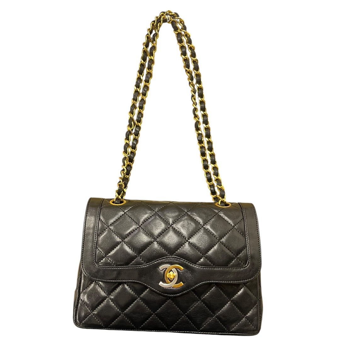 CHANEL Quilted Lambskin Paris Limited Double Flap Shoulder Bag Black Gold Hardware | Authentic Pre-Owned Luxury