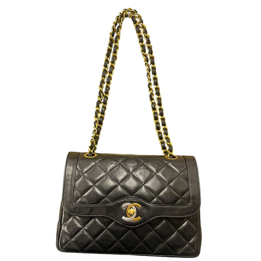 CHANEL Quilted Lambskin Paris Limited Double Flap Shoulder Bag Black Gold Hardware | Authentic Pre-Owned Luxury