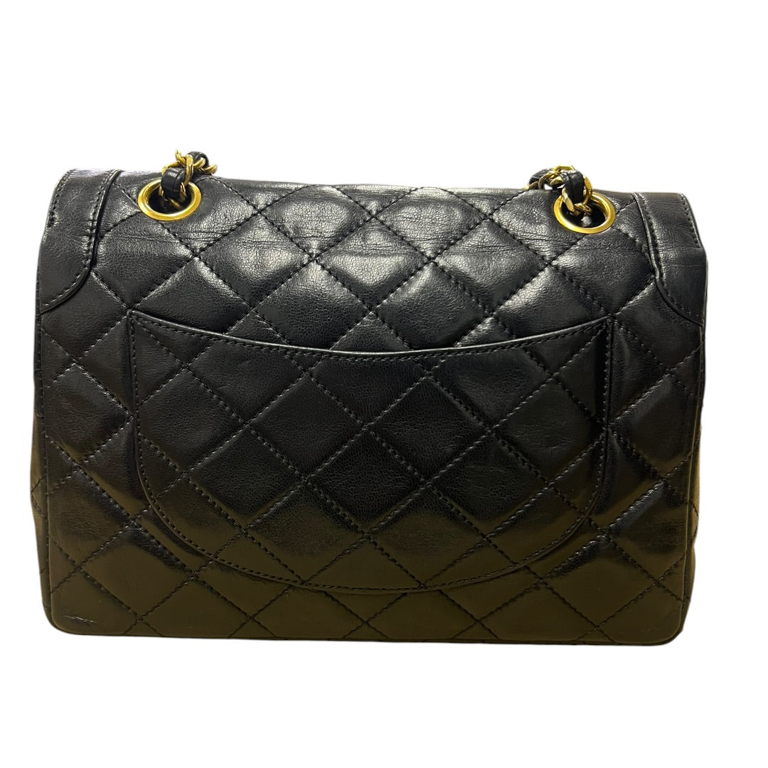 CHANEL Quilted Lambskin Paris Limited Double Flap Shoulder Bag Black Gold Hardware | Authentic Pre-Owned Luxury