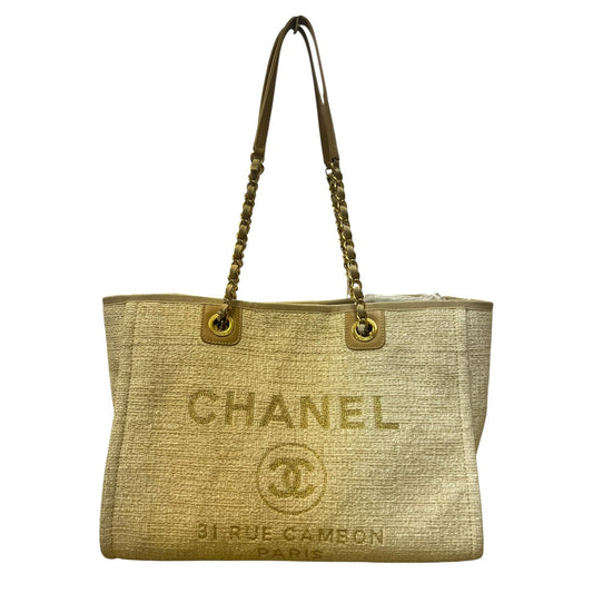 CHANEL Deauville Tote Bag Beige Gold Hardware | Authentic Pre-Owned Luxury