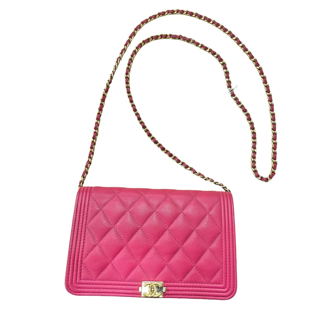 CHANEL Caviar Boy Wallet on Chain Shoulder Bag Pink Gold Hardware | Authentic Pre-Owned Luxury