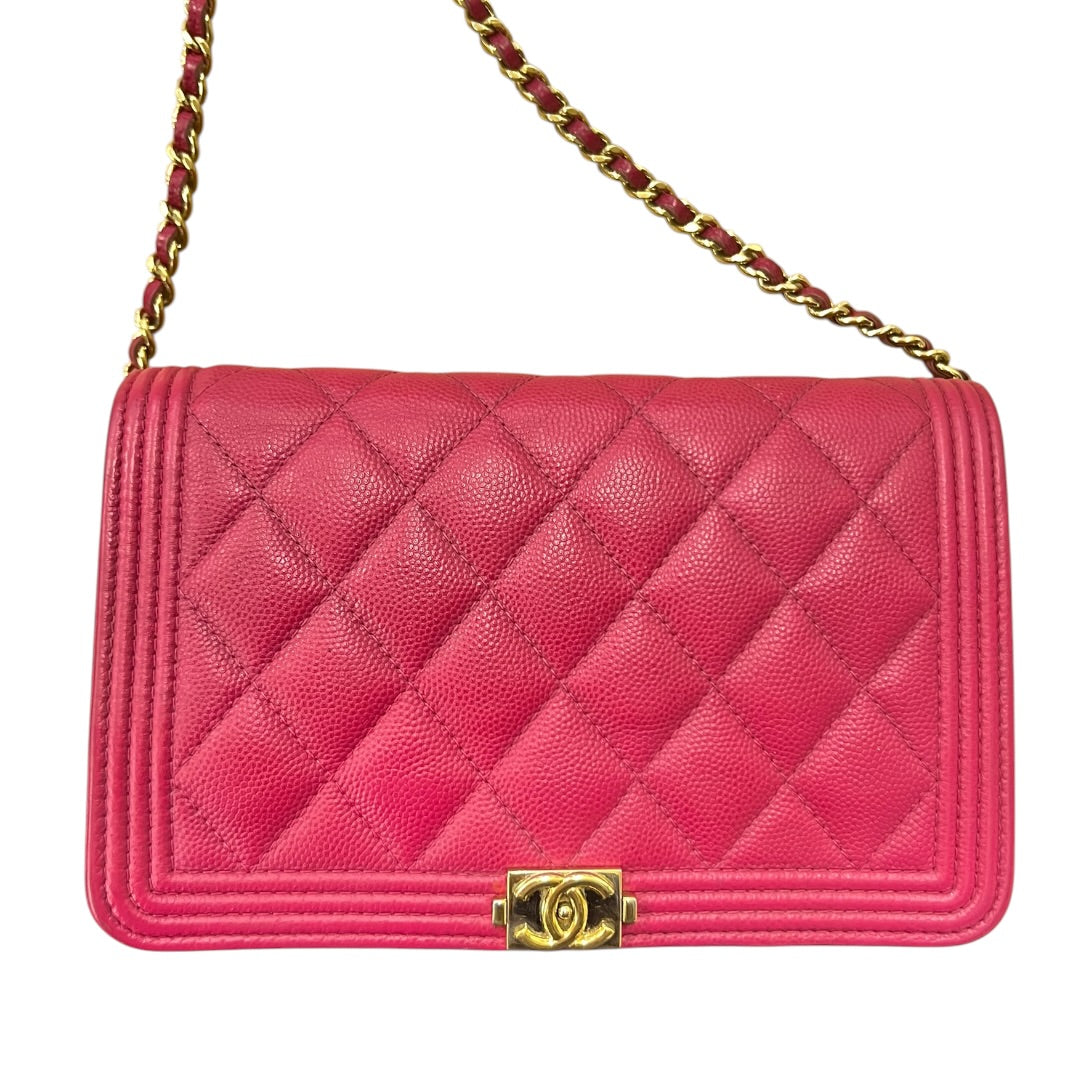 CHANEL Caviar Boy Wallet on Chain Shoulder Bag Pink Gold Hardware | Authentic Pre-Owned Luxury