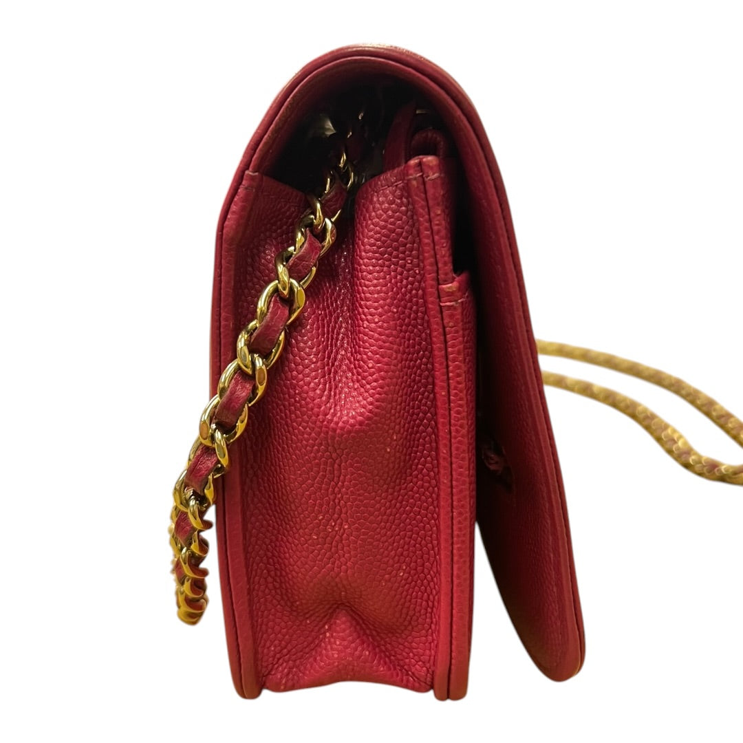 CHANEL Caviar Boy Wallet on Chain Shoulder Bag Pink Gold Hardware | Authentic Pre-Owned Luxury