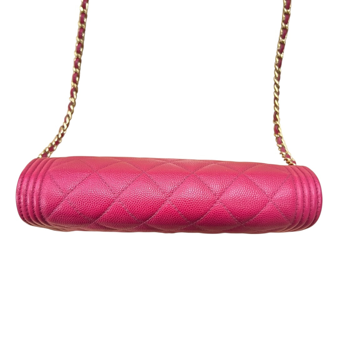 CHANEL Caviar Boy Wallet on Chain Shoulder Bag Pink Gold Hardware | Authentic Pre-Owned Luxury