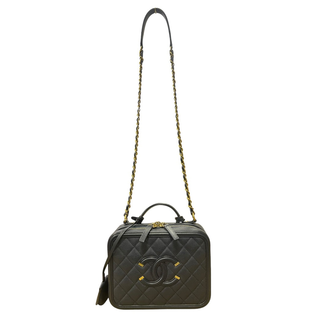 CHANEL Caviar CC Filigree Vanity Case Shoulder Bag Black Gold Hardware | Authentic Pre-Owned Luxury