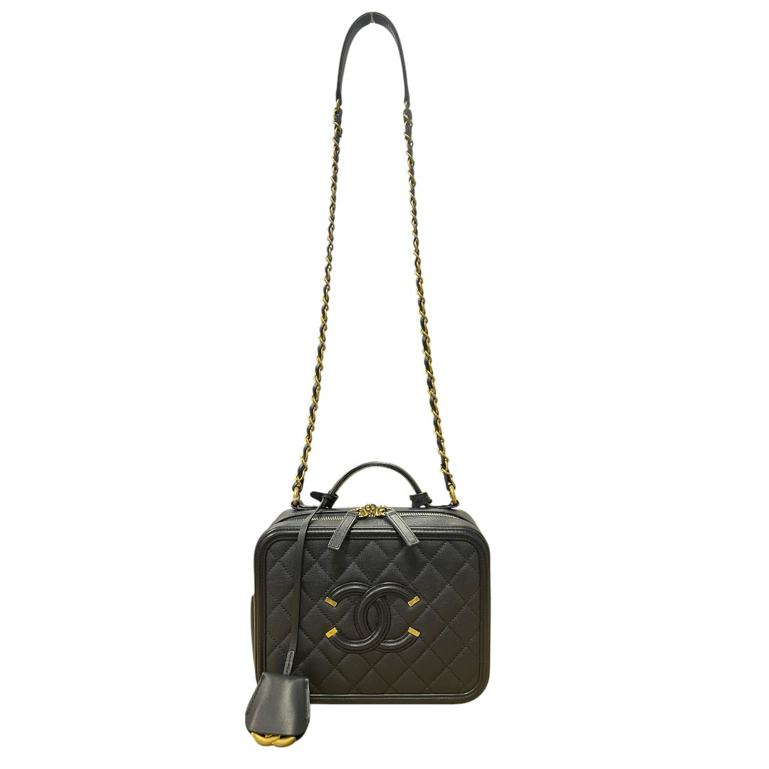 CHANEL Caviar CC Filigree Vanity Case Shoulder Bag Black Gold Hardware | Authentic Pre-Owned Luxury