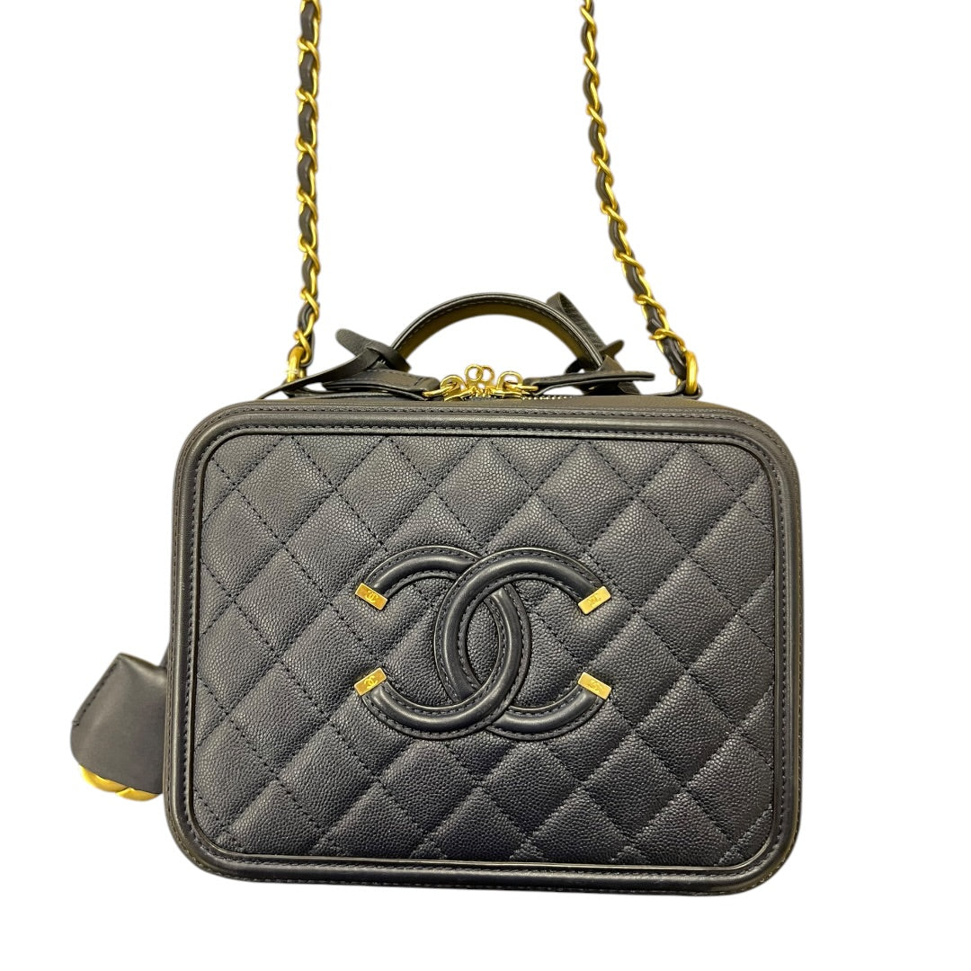 CHANEL Caviar CC Filigree Vanity Case Shoulder Bag Black Gold Hardware | Authentic Pre-Owned Luxury