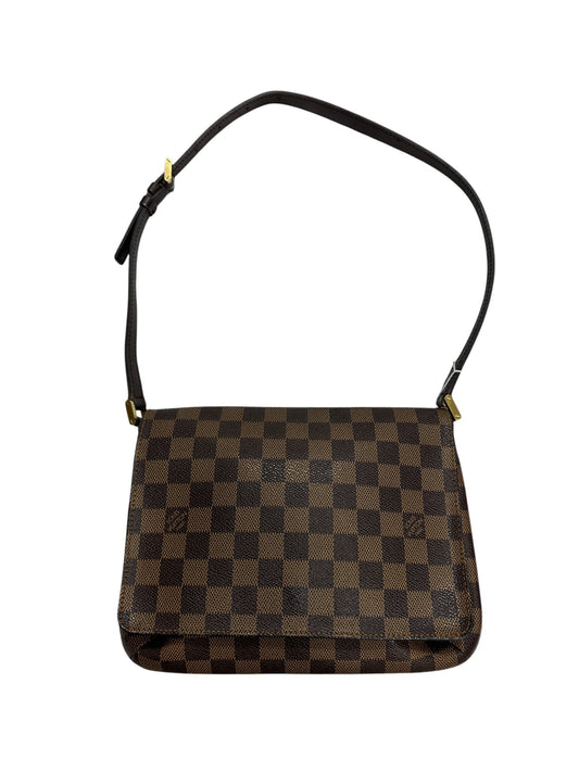 LOUIS VUITTON Damier Ebene Musette Tango Shoulder Bag Brown Gold Hardware | Authentic Pre-Owned Luxury