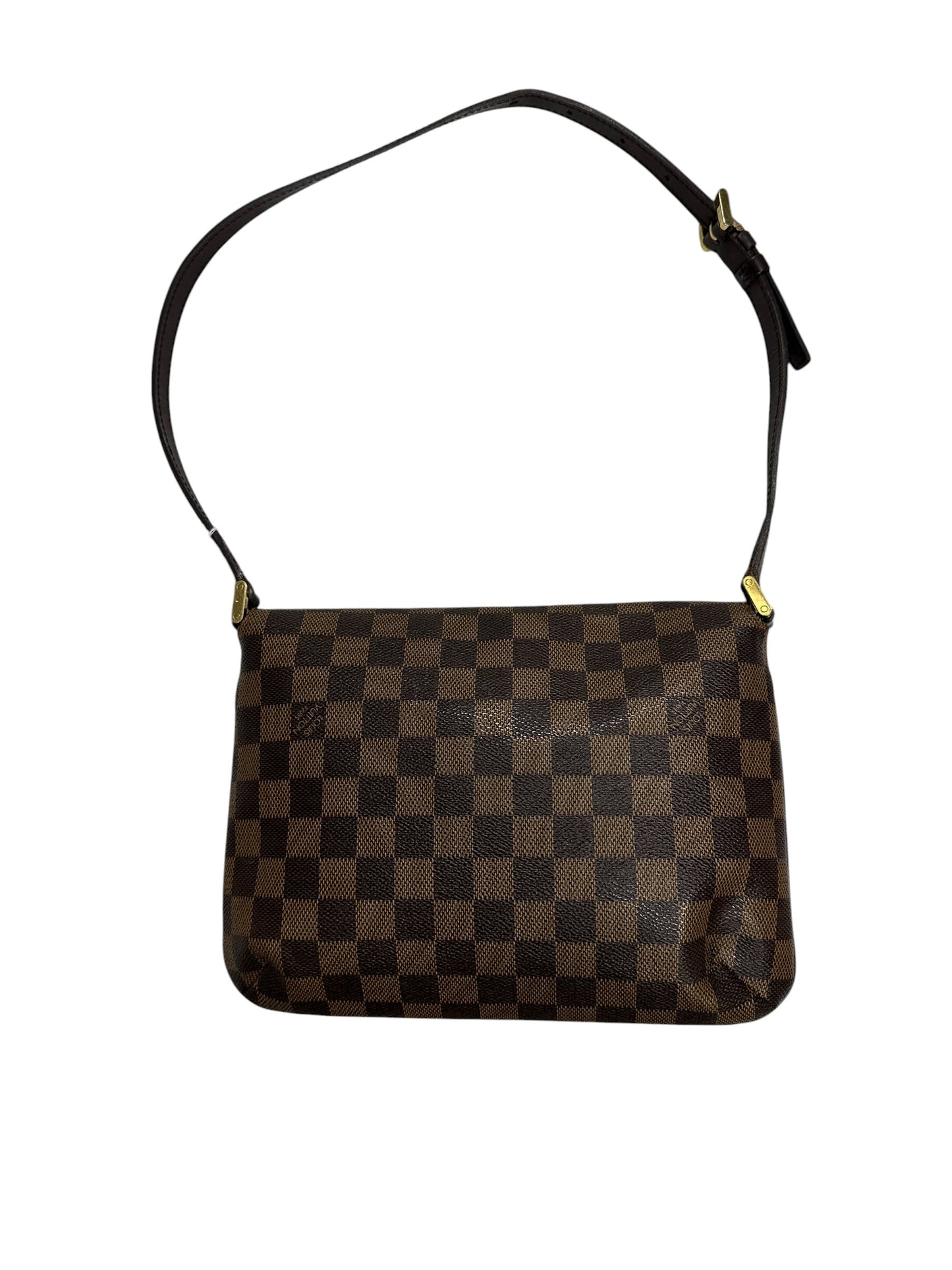 LOUIS VUITTON Damier Ebene Musette Tango Shoulder Bag Brown Gold Hardware | Authentic Pre-Owned Luxury