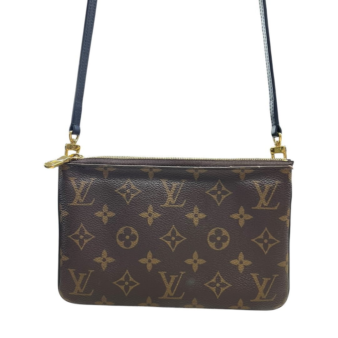 LOUIS VUITTON Monogram Reverse Double Zip Pochette Crossbody Pouch Brown Gold Hardware | Authentic Pre-Owned Luxury