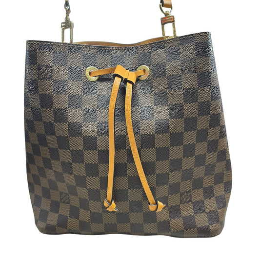 LOUIS VUITTON Damier Ebene NeoNoe BB Bucket Bag Brown Gold Hardware | Authentic Pre-Owned Luxury