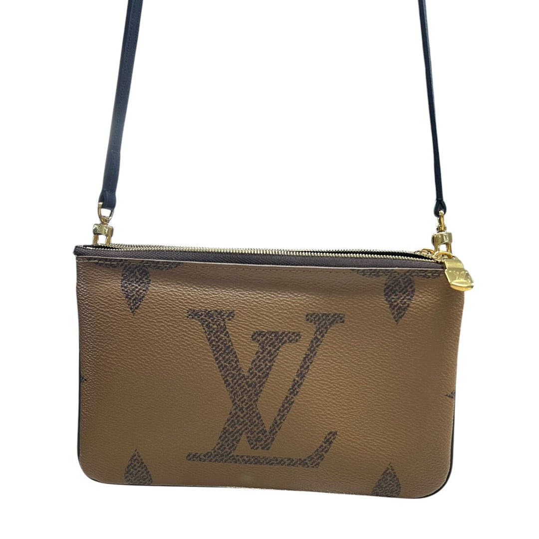 LOUIS VUITTON Monogram Reverse Double Zip Pochette Crossbody Pouch Brown Gold Hardware | Authentic Pre-Owned Luxury