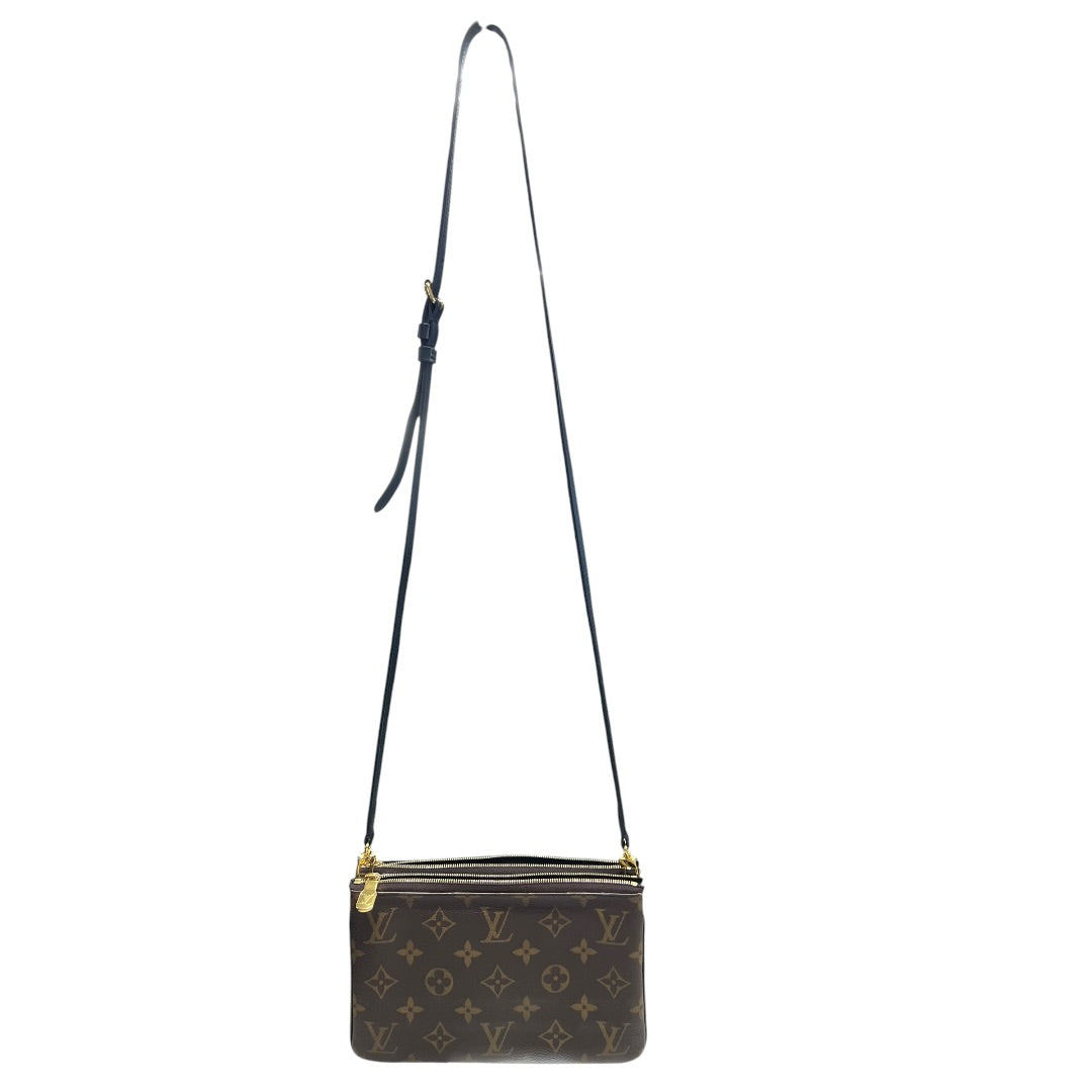 LOUIS VUITTON Monogram Reverse Double Zip Pochette Crossbody Pouch Brown Gold Hardware | Authentic Pre-Owned Luxury