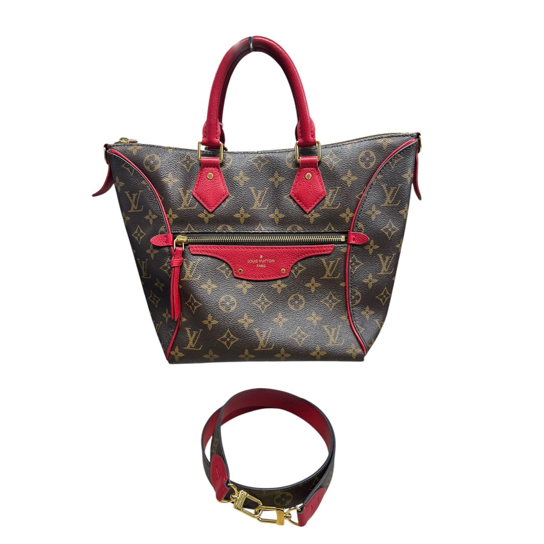 LOUIS VUITTON Monogram Sac Plat Tote Bag Brown/Red Gold Hardware | Authentic Pre-Owned Luxury