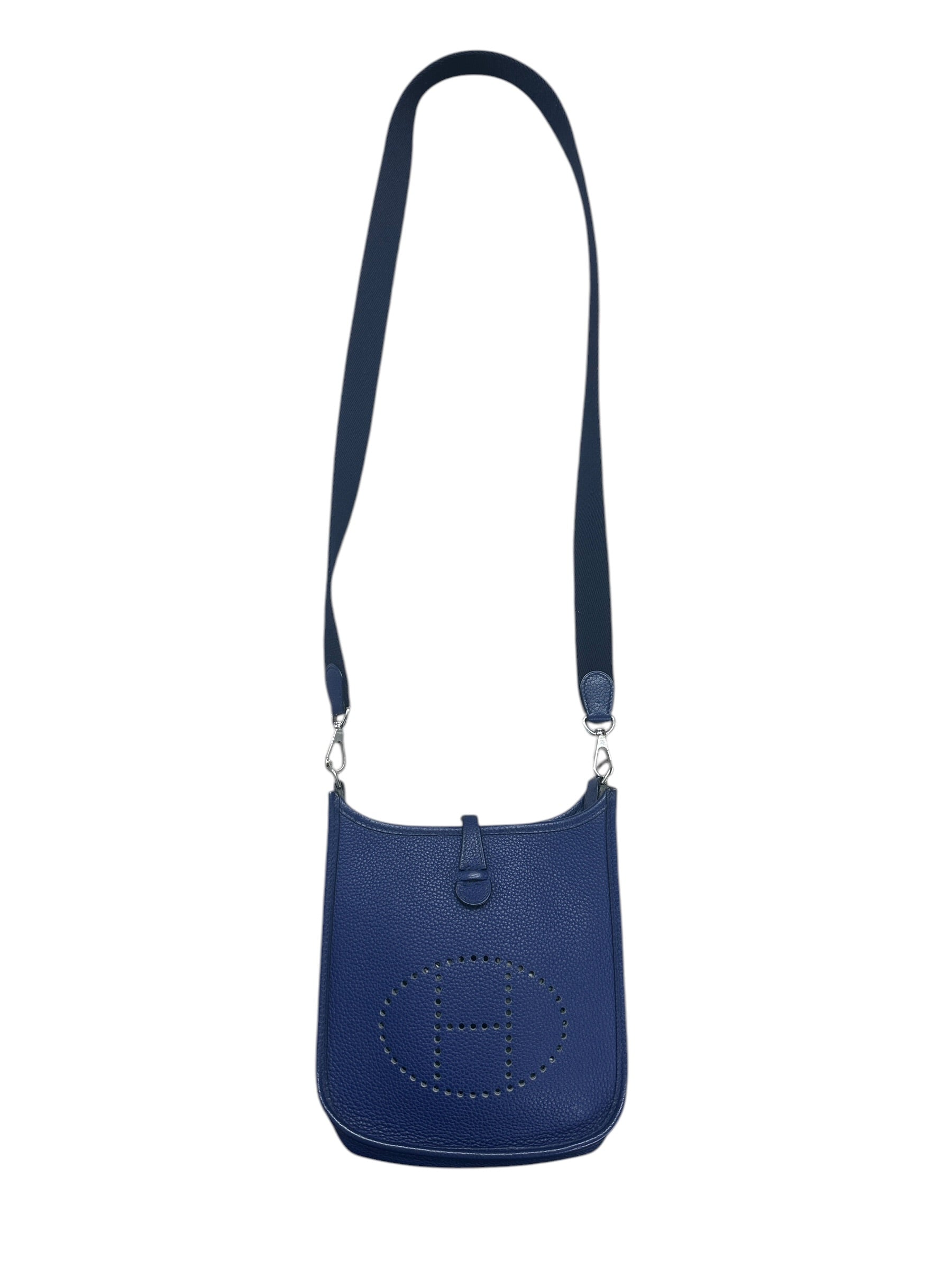 HERMES Togo Evelyne TPM Crossbody Bag Bleu Saphir Silver Hardware | Authentic Pre-Owned Luxury