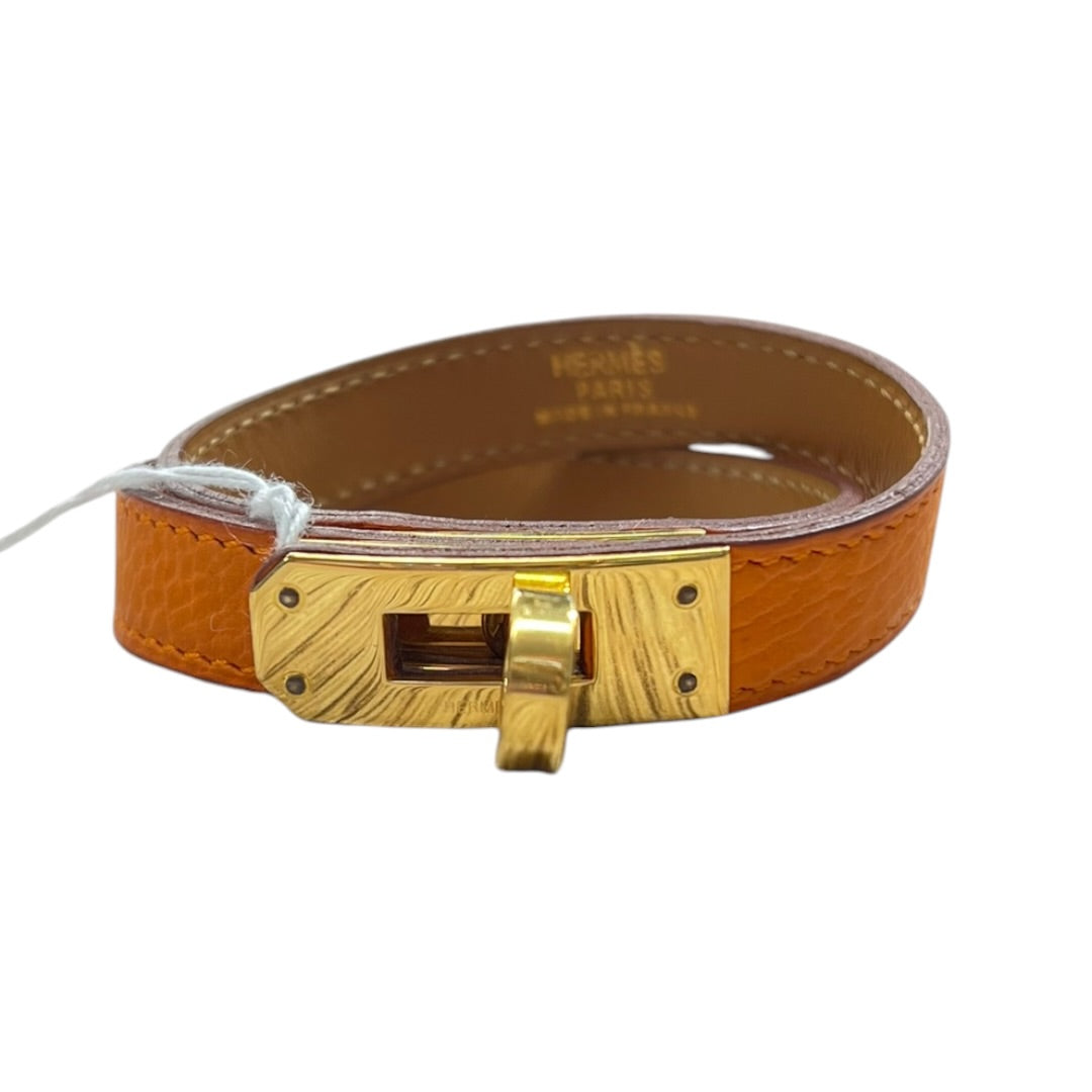 HERMES Kelly Double Tour Bracelet Orange Leather Gold Hardware | Authentic Pre-Owned Luxury