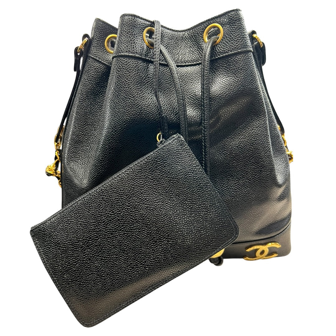 CHANEL Caviar Vintage Bucket Drawstring Shoulder Bag Black Gold Hardware | Authentic Pre-Owned Luxury