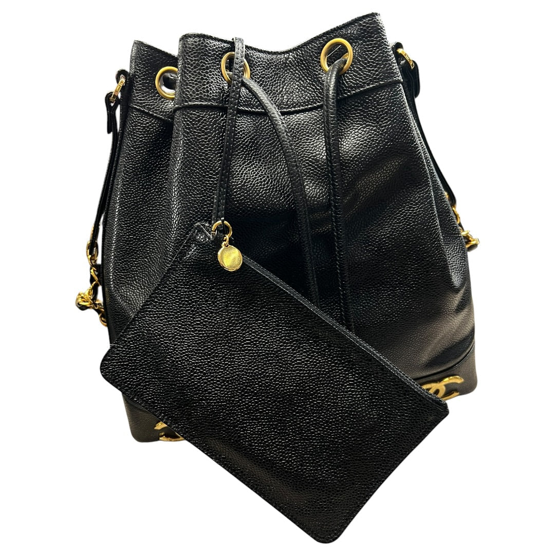 CHANEL Caviar Vintage Bucket Drawstring Shoulder Bag Black Gold Hardware | Authentic Pre-Owned Luxury