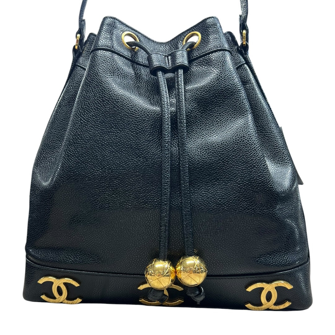 CHANEL Caviar Vintage Bucket Drawstring Shoulder Bag Black Gold Hardware | Authentic Pre-Owned Luxury