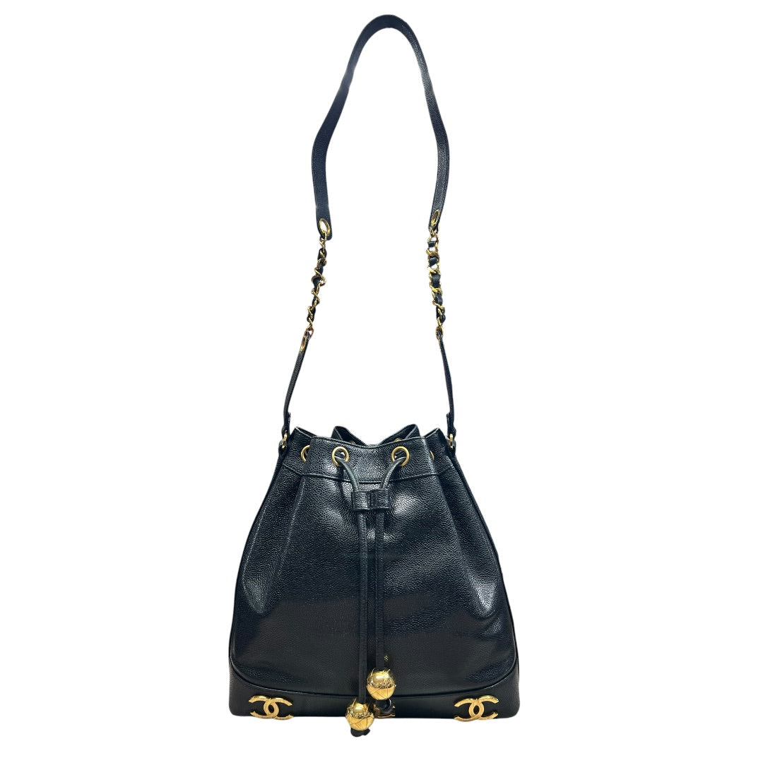 CHANEL Caviar Vintage Bucket Drawstring Shoulder Bag Black Gold Hardware | Authentic Pre-Owned Luxury