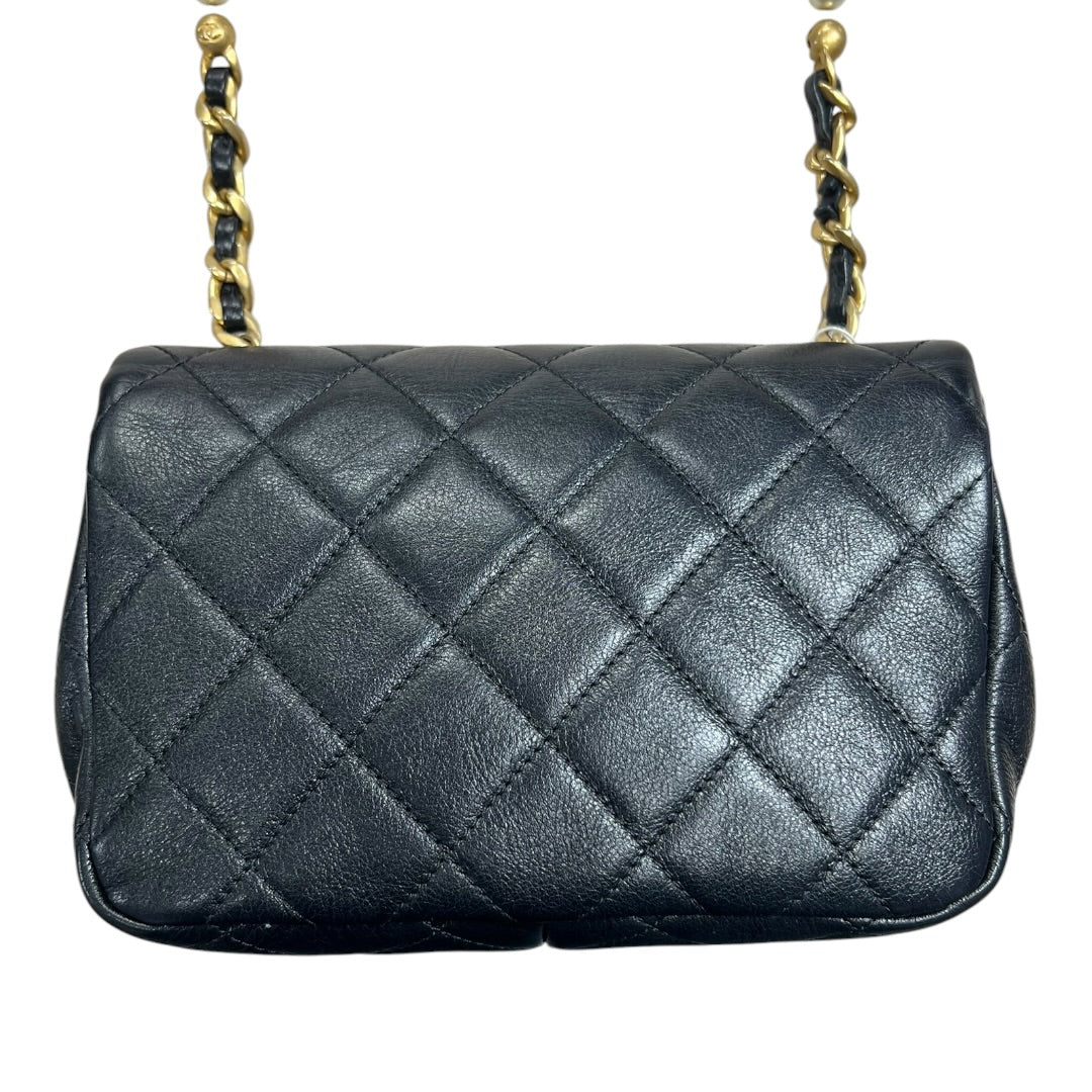 CHANEL Lambskin Mini Flap Bag with Pearl Chain Black Gold Hardware | Authentic Pre-Owned Luxury