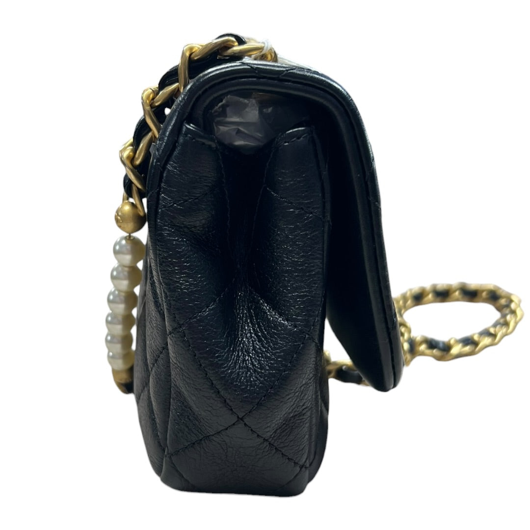 CHANEL Lambskin Mini Flap Bag with Pearl Chain Black Gold Hardware | Authentic Pre-Owned Luxury