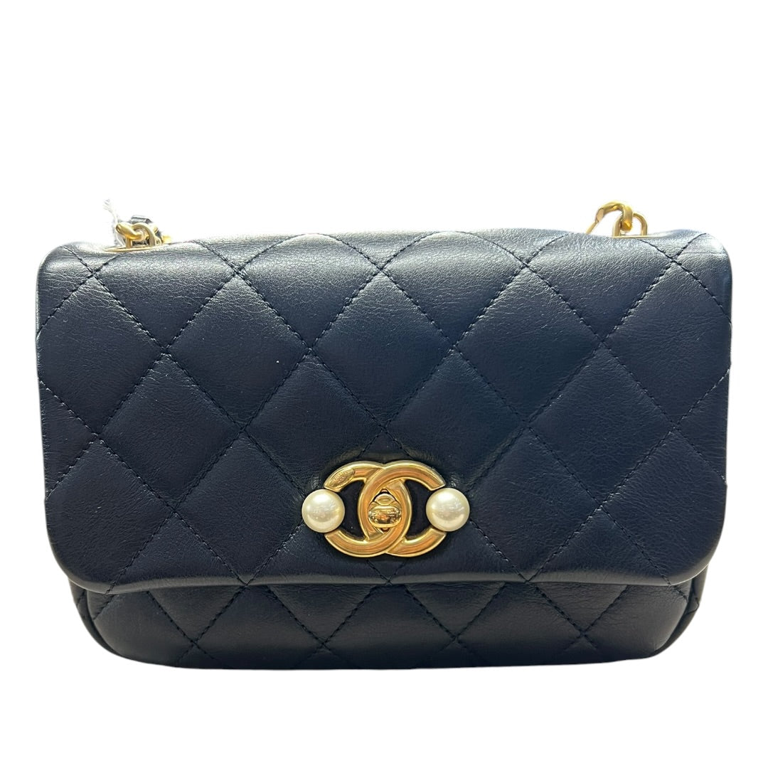 CHANEL Lambskin Mini Flap Bag with Pearl Chain Black Gold Hardware | Authentic Pre-Owned Luxury