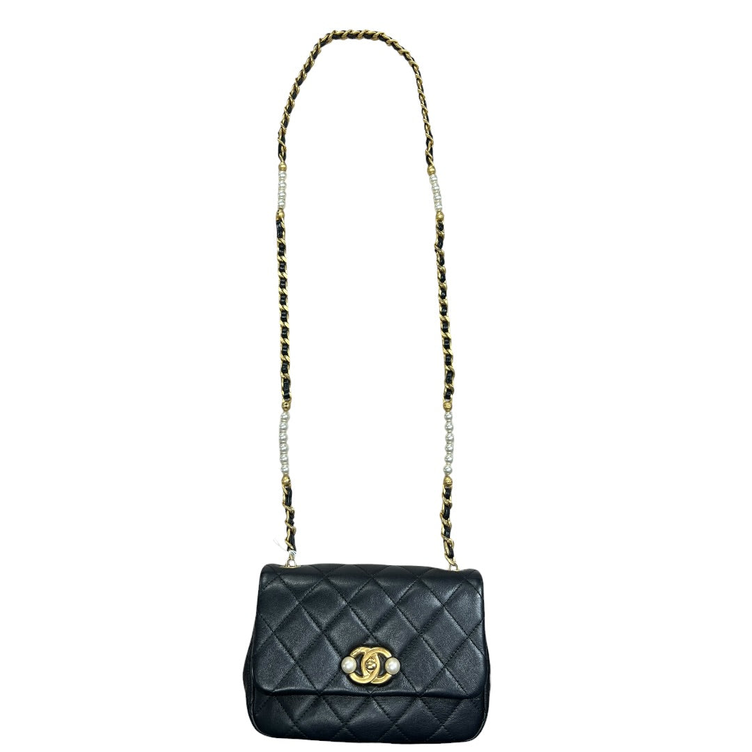 CHANEL Lambskin Mini Flap Bag with Pearl Chain Black Gold Hardware | Authentic Pre-Owned Luxury