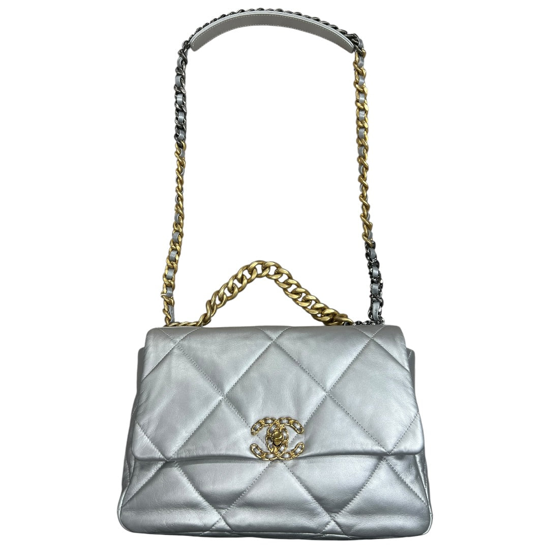 CHANEL 19 Lambskin Small Flap Bag Silver Metallic Mixed Hardware | Authentic Pre-Owned Luxury