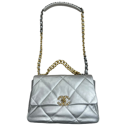 CHANEL 19 Lambskin Small Flap Bag Silver Metallic Mixed Hardware | Authentic Pre-Owned Luxury