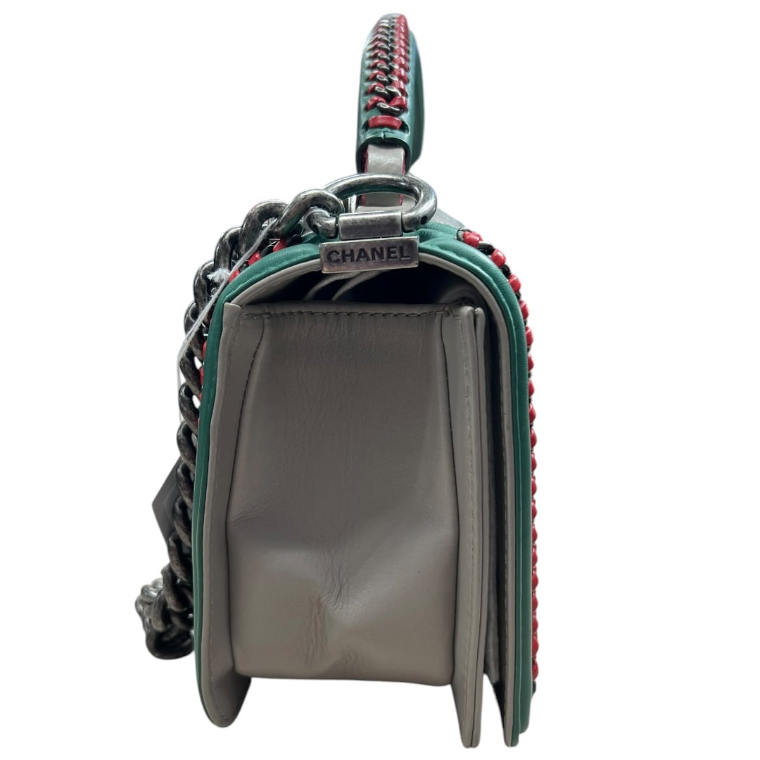 CHANEL Boy Bag Old Medium Tricolor Quilted Lambskin Grey Turquoise Silver Hardware | Authentic Pre-Owned Luxury