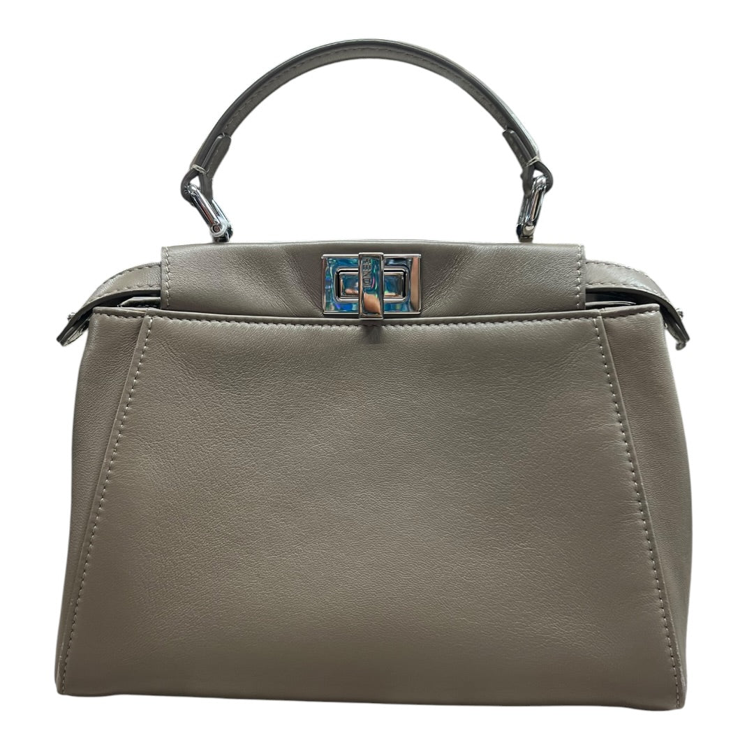 FENDI Leather Peekaboo Iconic Mini Handbag Dove Grey Silver Hardware | Authentic Pre-Owned Luxury