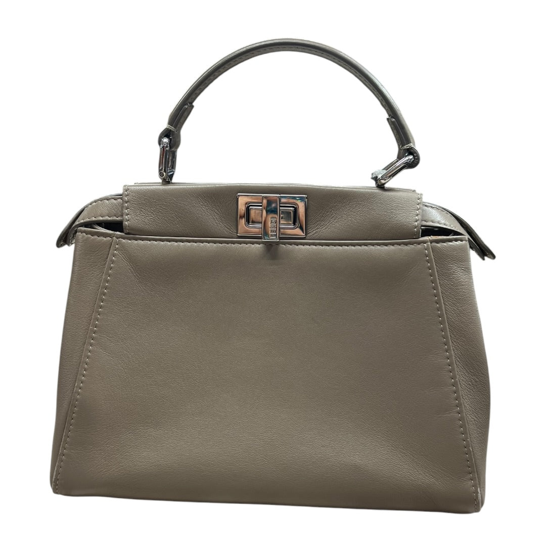 FENDI Leather Peekaboo Iconic Mini Handbag Dove Grey Silver Hardware | Authentic Pre-Owned Luxury