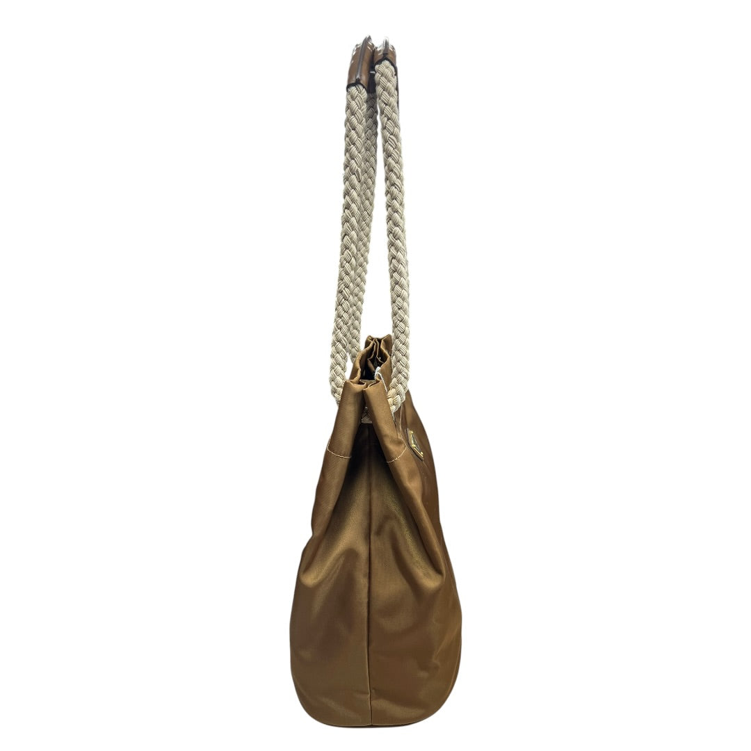 PRADA Tessuto Nylon Rope Handle Bucket Shoulder Bag Camel Gold Hardware | Authentic Pre-Owned Luxury