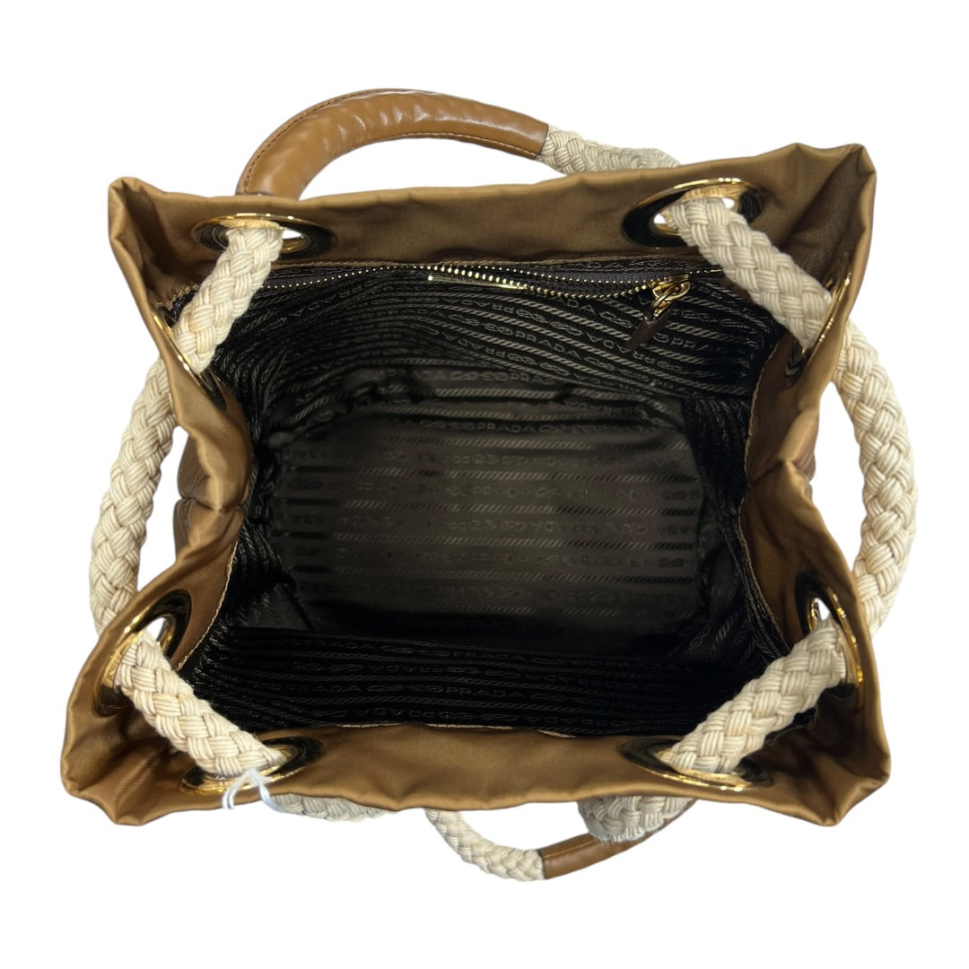PRADA Tessuto Nylon Rope Handle Bucket Shoulder Bag Camel Gold Hardware | Authentic Pre-Owned Luxury