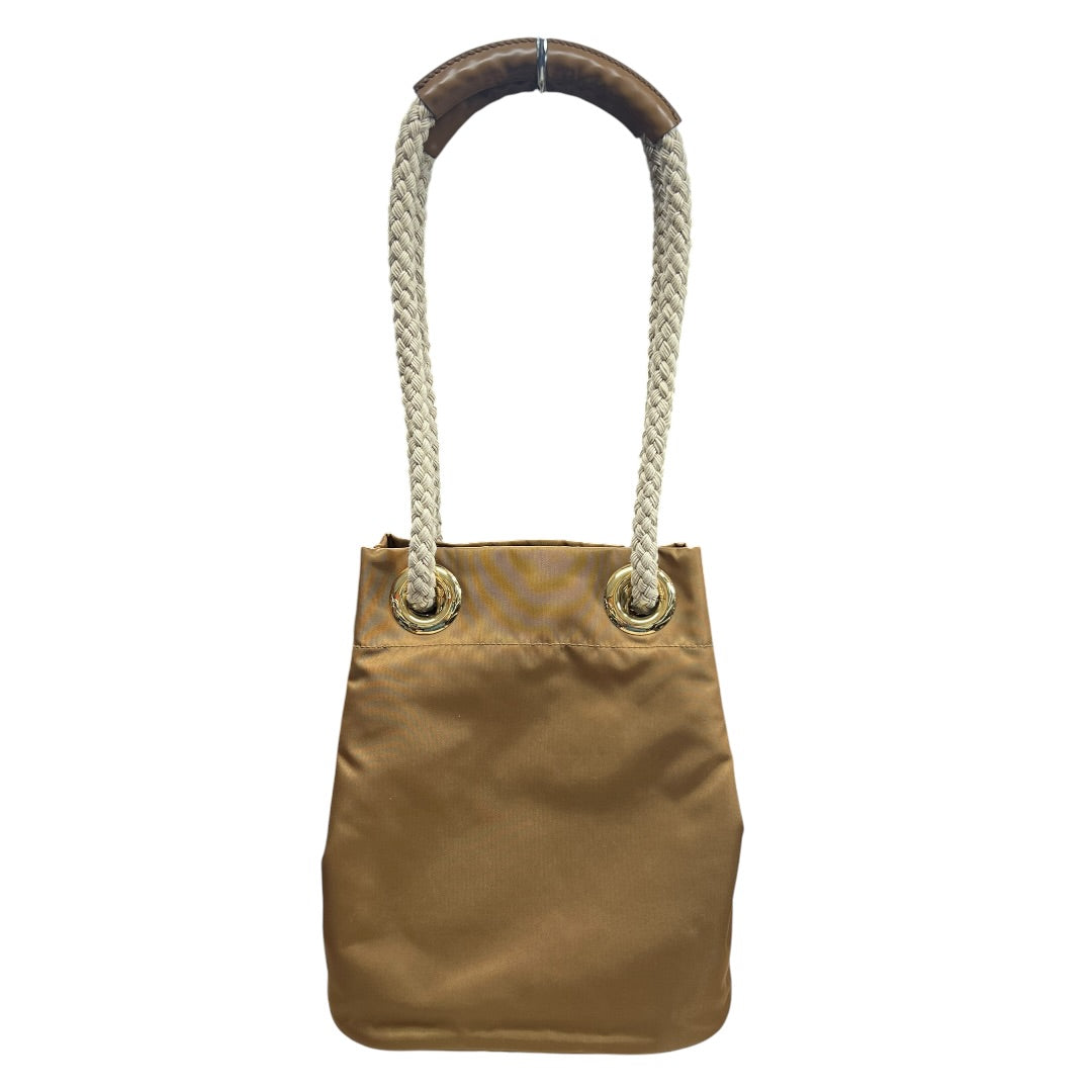 PRADA Tessuto Nylon Rope Handle Bucket Shoulder Bag Camel Gold Hardware | Authentic Pre-Owned Luxury