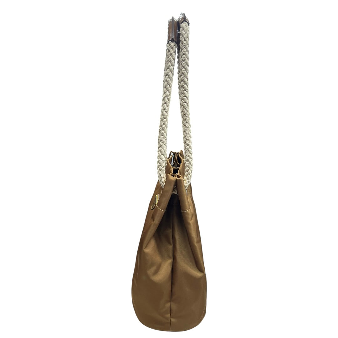 PRADA Tessuto Nylon Rope Handle Bucket Shoulder Bag Camel Gold Hardware | Authentic Pre-Owned Luxury