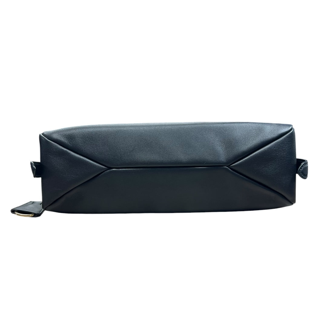 PRADA Smooth Leather Triangle Logo Hobo Shoulder Bag Black Gold Hardware | Authentic Pre-Owned Luxury