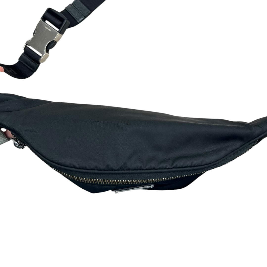 PRADA Tessuto Nylon Triangle Logo Belt Bag Crossbody Sling Black Silver Hardware | Authentic Pre-Owned Luxury