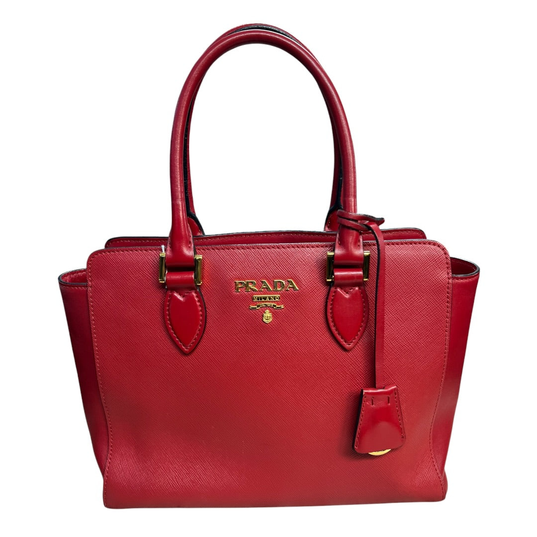 PRADA Saffiano Leather 2-Way Tote Handbag Red Gold Hardware | Authentic Pre-Owned Luxury