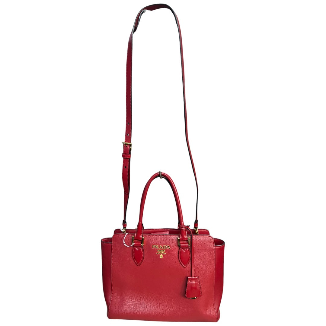 PRADA Saffiano Leather 2-Way Tote Handbag Red Gold Hardware | Authentic Pre-Owned Luxury
